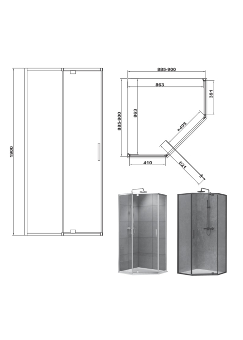 Душова кабіна Devit FEN0140B ART 2.0 90х90, чорний матовий, без піддону, скло прозоре