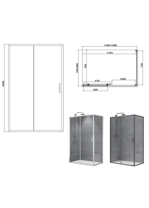 Душова кабіна Devit FEN2340B ART 2.0 120x80, чорний матовий, без піддону, скло прозоре