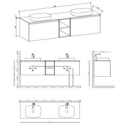 Тумба 190 с с двумя глянцевыми керамическими раковинами Devit 0026144G Linea, серая