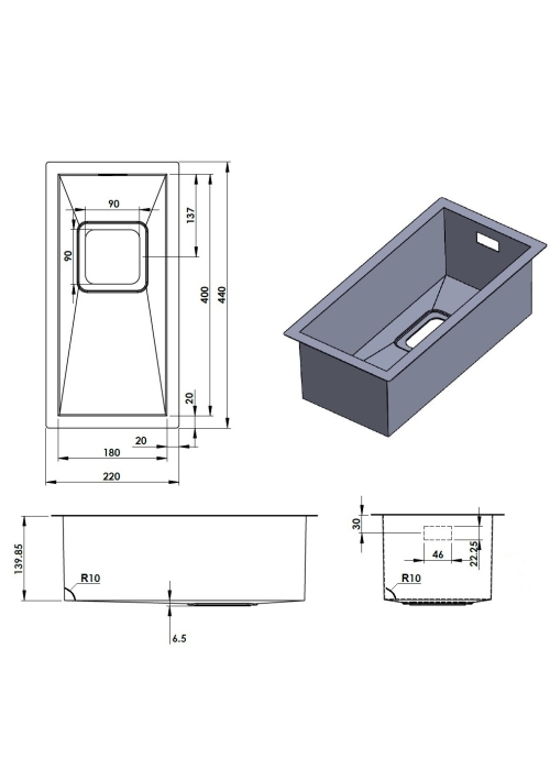 Кухонна мийка Fabiano Quadro 22 R10 S/Steel