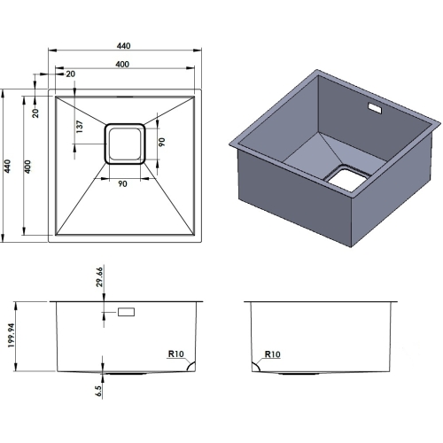 Кухонна мийка Fabiano Quadro 44 R10 S/Steel