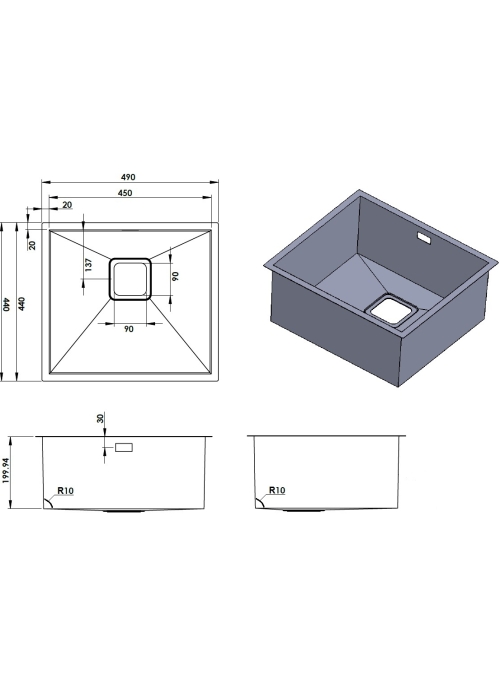 Кухонная мойка Fabiano Quadro 49 R10 S/Steel 8216.401.0042