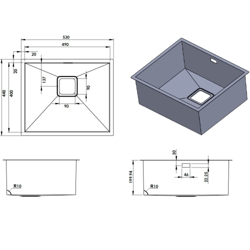 Кухонная мойка Fabiano Quadro 53 R10 S/Steel 8216.401.0073