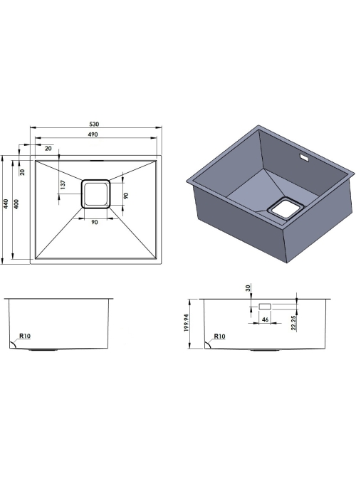 Кухонная мойка Fabiano Quadro 53 R10 S/Steel 8216.401.0073