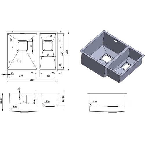 Кухонна мийка Fabiano Quadro 58 R10 L