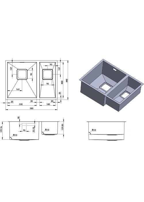 Кухонна мийка Fabiano Quadro 58 R10 L