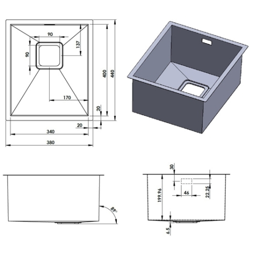 Кухонная мойка Fabiano Quadro 38 R10 S/Steel