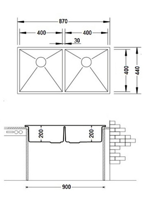 Кухонная мойка Fabiano Quadro 87x44 S/Steel