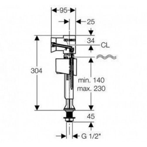 Впускний клапан Geberit IMPULS BASIC 340 1/2" нижнє підведення