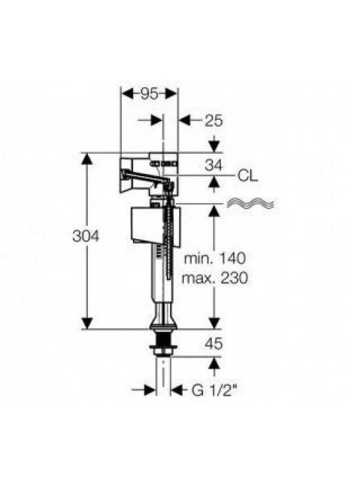 Впускний клапан Geberit IMPULS BASIC 340 1/2" нижнє підведення