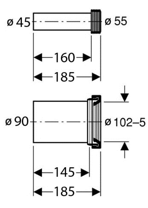 Соединительный комплект из ПНД Geberit, длина 18,5/30 см 152.426.46.1