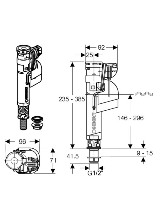 Впускний клапан Geberit 281.208.00.1 Impuls360 1/2", нижнє підведення