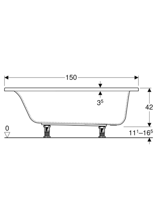 Ванна акрилова Geberit SELNOVA SQUARE 150х70 + ніжки 554.381.01.1