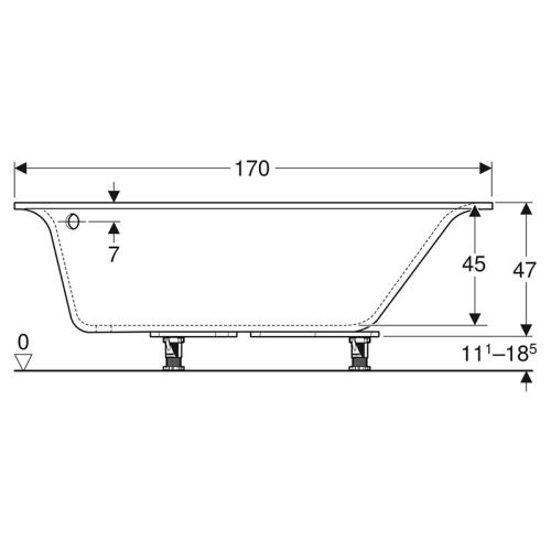 Ванна акрилова Geberit SELNOVA SQUARE 170х105 отвір зливу зліва + ніжки 554.291.01.1