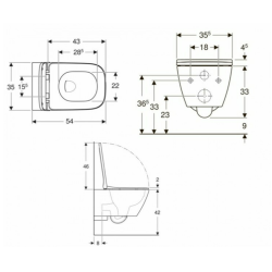 Інсталяція GEBERIT Duofix (458.103.00.1) з підвісним унітазом Geberit Smyle Square Rimfree 500.683.00.2 + Кнопка змиву Geberit, Delta 30 115.137.11.1