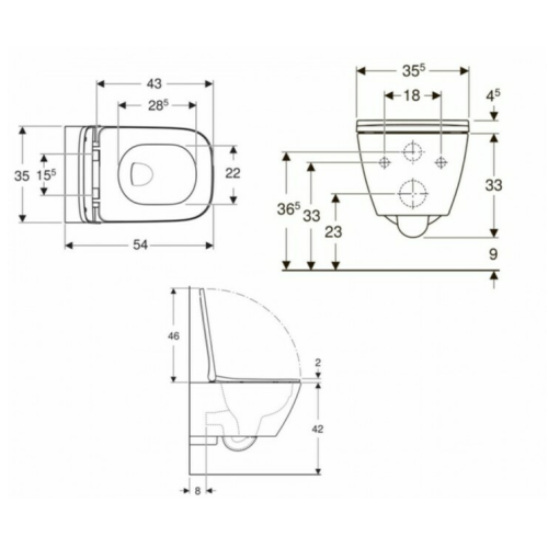 Інсталяція GEBERIT Duofix (458.103.00.1) з підвісним унітазом Geberit Smyle Square Rimfree 500.683.00.2 + Кнопка змиву Geberit, Delta 30 115.137.11.1