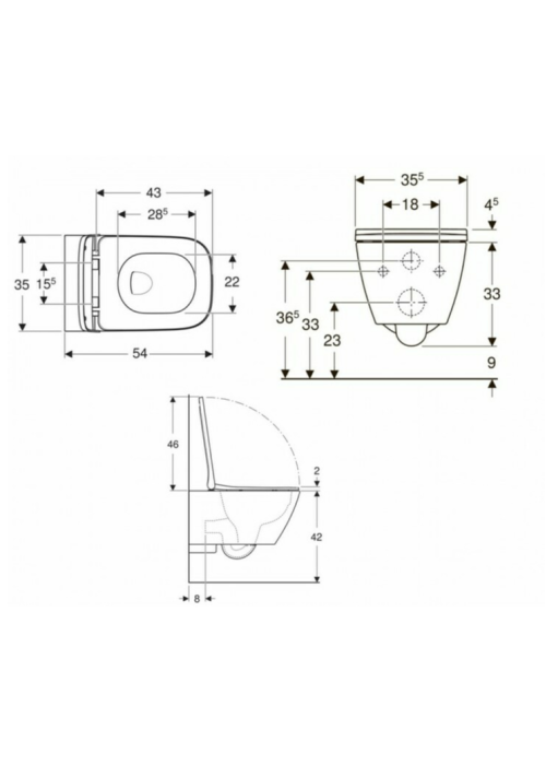 Інсталяція GEBERIT Duofix (458.103.00.1) з підвісним унітазом Geberit Smyle Square Rimfree 500.683.00.2 + Кнопка змиву Geberit, Delta 30 115.137.11.1