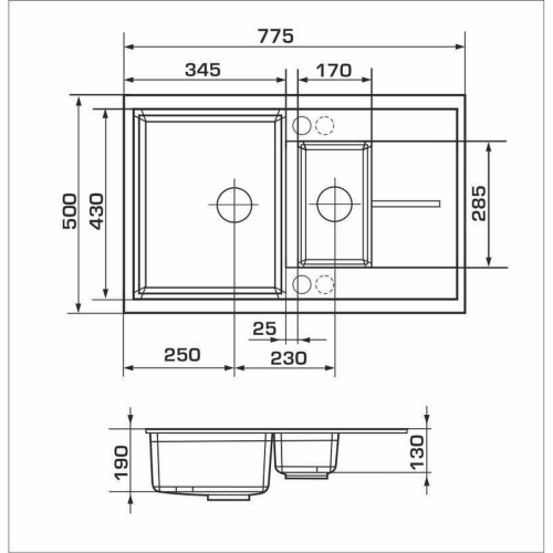 Кухонна мийка GRANADO LEON black shine (780*500mm.) 1001