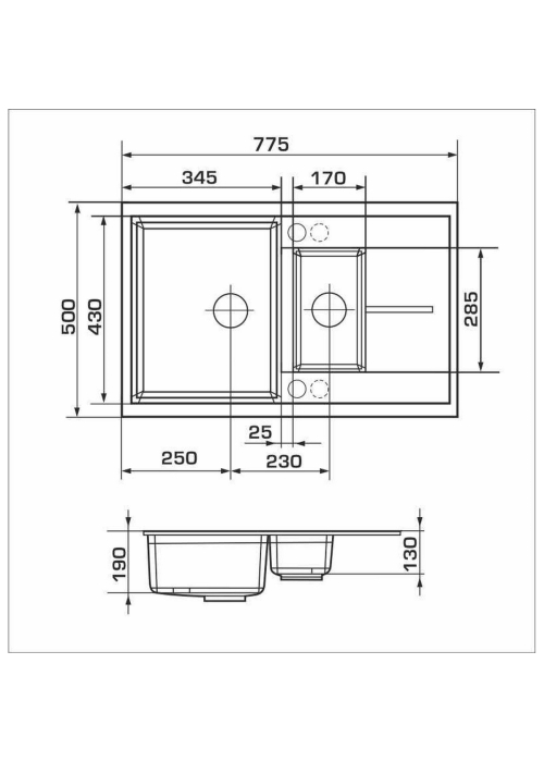 Кухонная мойка GRANADO LEON black shine (780*500mm.) 1001