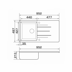 Кухонная мойка GRANADO MORA grafito (952*497mm.) 2609