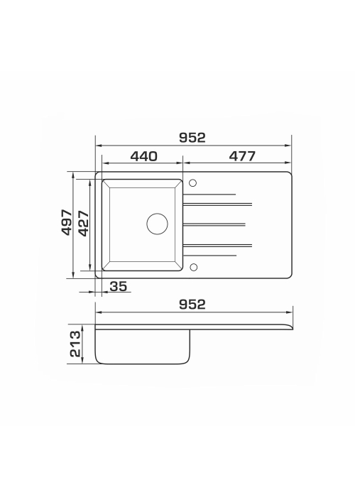 Кухонная мойка GRANADO MORA grafito (952*497mm.) 2609