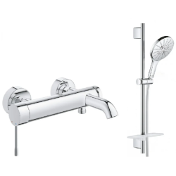 Змішувач одноважільний для ванни, DN 15 Grohe ESSENCE New + Душовий гарнітур Grohe Rainshower Smartactive 150, 33624001+26591000