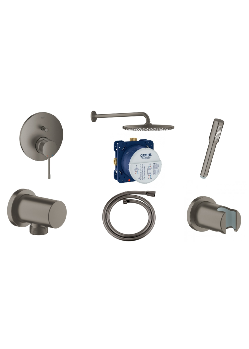 Комплект прихованого монтажу для душу Grohe Essence brushed hard graphite, 24058AL1+35600000. Графіт матовий