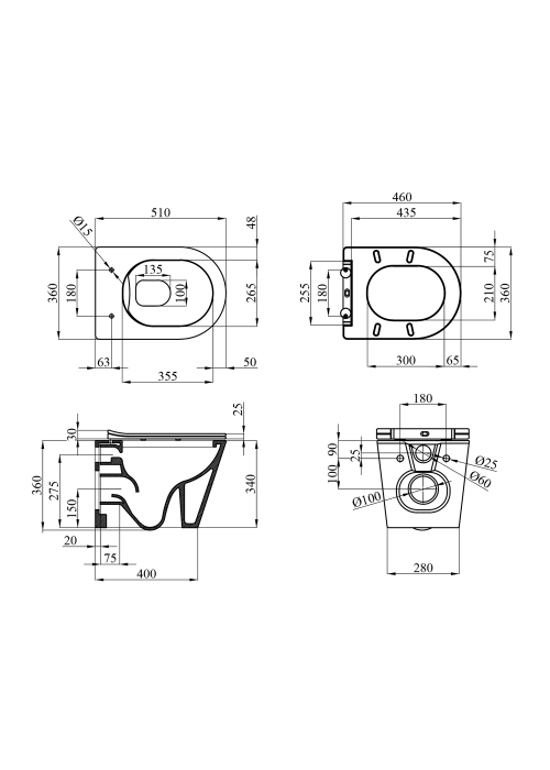 Унітаз підвісний Kroner Armada WHI513636 RIMLESS безобідковий з сидінням Slim Duroplast / Soft-close / Quick relase KA513636WHIR