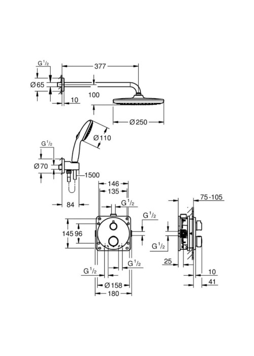 Душова система прихованого монтажу термостатична Grohe QuickFix Precision Grohtherm 348832430