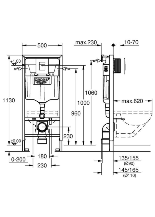 Комплект: Інсталяційна система Grohe Rapid SL 38772001 + підвісний унітаз CERSANIT СЕТ 469 Cersania з кришкою, 38732000 + S701-554