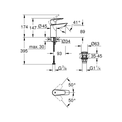 Змішувач для раковини Grohe QuickFix Start Edge S-Size з донним клапаном 23898001