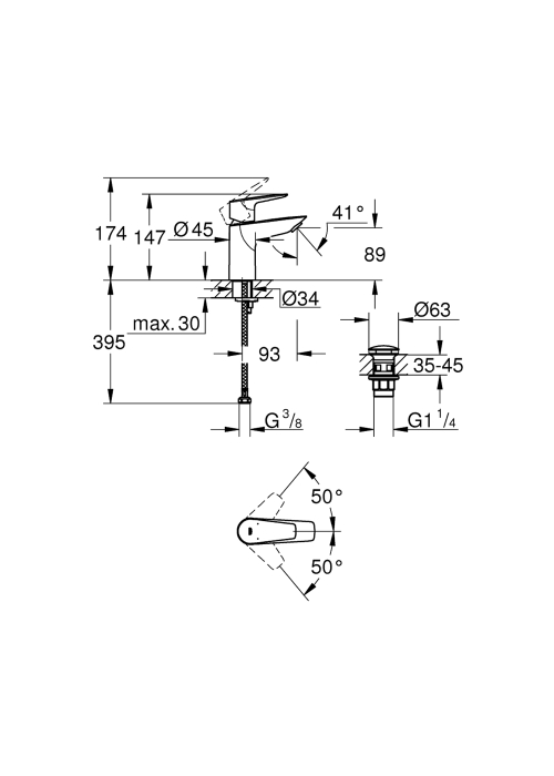 Змішувач для раковини Grohe QuickFix Start Edge S-Size з донним клапаном 23898001