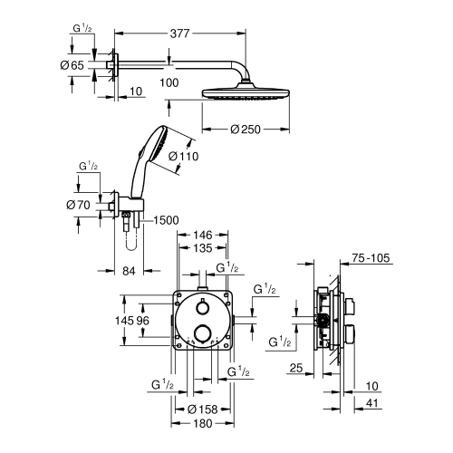 Душова система прихованого монтажу термостатична Grohe QuickFix Precision Grohtherm 34883000