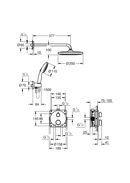 Душова система прихованого монтажу термостатична Grohe QuickFix Precision Grohtherm 34883000