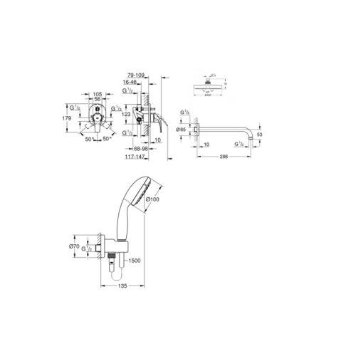 Душова система прихованого монтажу зі змішувачем Grohe BauCurve UA2904300L