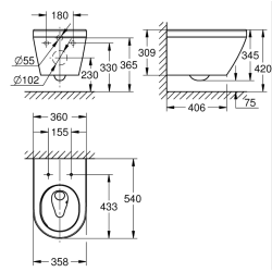 Унітаз підвісний Grohe Euro Ceramic, змив Triple Vortex, покриття HyperClean 102485SH00 + Сидіння Grohe 102500SH00