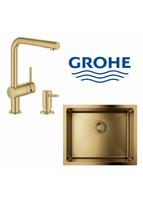 Набір для кухні Grohe мийка 31574GN1 + зміш. 30274GN0 + дозатор 40535GN0, прохолодний схід сонця