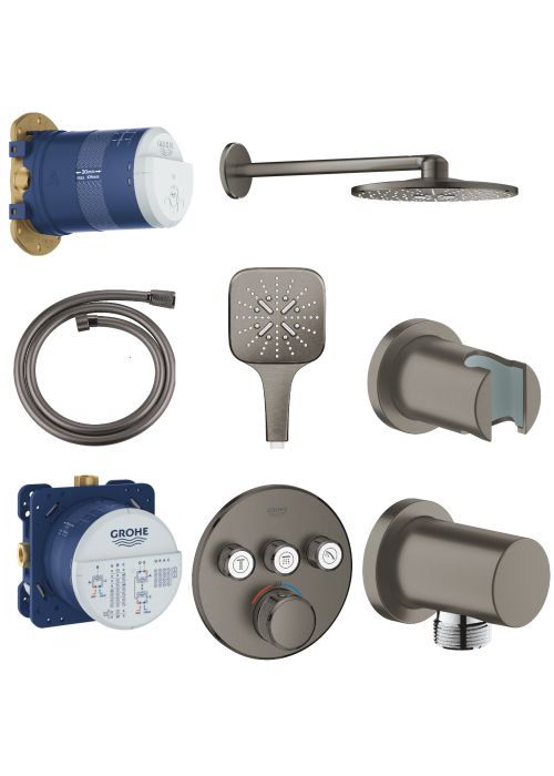 Душова система прихованого монтажу з виливом Grohe Grohtherm SmartControl KIT34862AL0UA Графит матовий