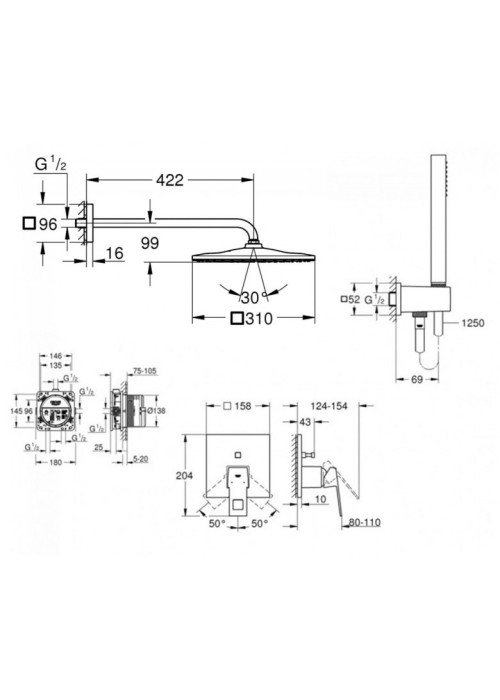 Душова система прихованого монтажу зі змішувачем Grohe Eurocube UA2406200L