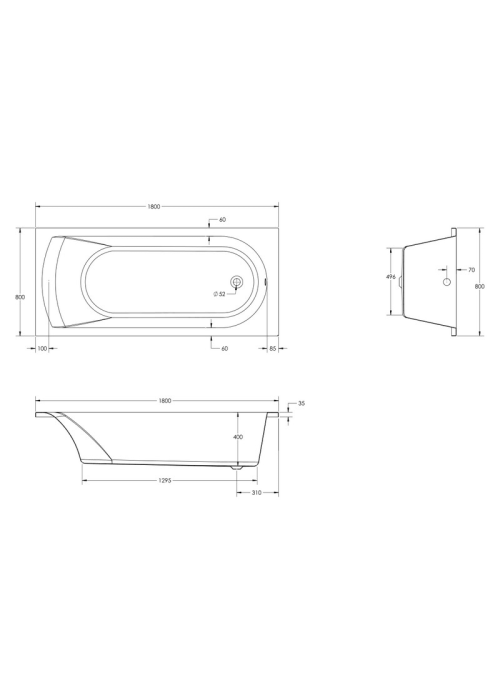 Чеська ванна прямокутна акрилова HES ARGO 180x80 CZ з ніжками HRG18080W