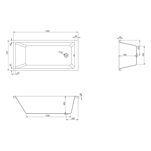 Чешская ванна акриловая прямоугольная HES DAO CZ 150x70 с ножками HDA15070W