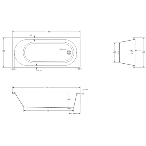 Чешская ванна акриловая прямоугольная HES EVO CZ 170x75 с ножками HEV17075W