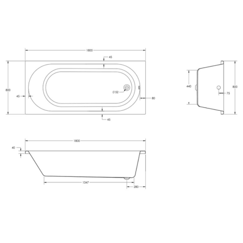 Чеська ванна прямокутна акрилова HES EVO 180x80 CZ з ніжками HEV18080W 
