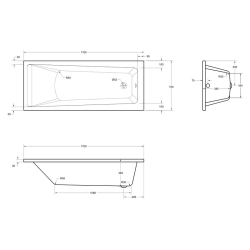 Чеська ванна прямокутна акрилова HES INDIGO 170x70 CZ з ніжками HIN17070W