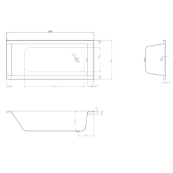 Чеська ванна прямокутна акрилова HES ONE 180x80 CZ з ніжками HON18080W