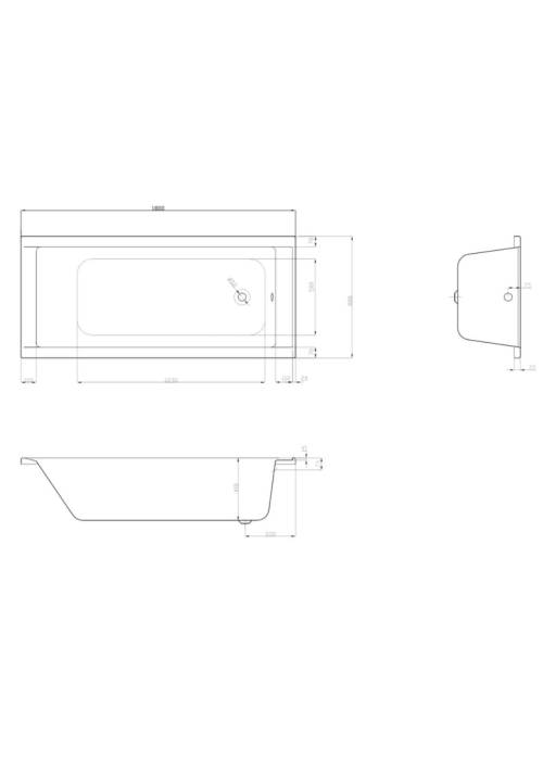 Чеська ванна прямокутна акрилова HES ONE 180x80 CZ з ніжками HON18080W