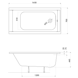 Ванна акрилова  Kolo SUPERO 140х70 + ніжки SN14, 5340000