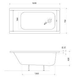 Прямоугольная Ванна акриловая Kolo SUPERO 160x75 + ножки SN14, 5360000