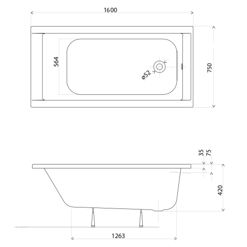 Ванна акрилова Kolo SUPERO 160x75 + ножки SN14, 5360000