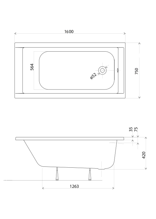 Ванна акрилова Kolo SUPERO 160x75 + ножки SN14, 5360000